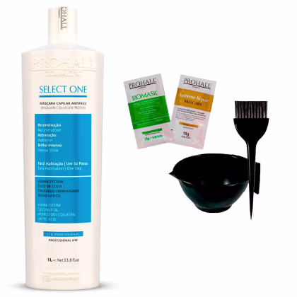Imagem do produto Kit Prohall Cosmetic Select One Antifrizz + Sachês + Acessórios Quinteto (5 Produtos)