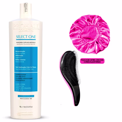 Imagem do produto Kit Prohall Cosmetic Select One Antifrizz + Touca de Cetim + Escova Power (3 Produtos)