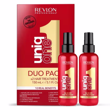 Kit com duas unidades de leave-in Uniq One, da marca Revlon Professional.