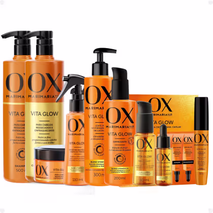 Imagem do produto Kit Ox Mari Maria Hair Vita Glow: Shampoo, Condicionador, Máscara, Ampola, Sérum, Leave-In, Defrizante, Óleo, Tônico e Alinhador de Fios