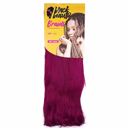 Extensões de cabelo da marca Black Beauty. A embalagem é de cor amarela com o texto "Black Beauty Braids" em destaque.