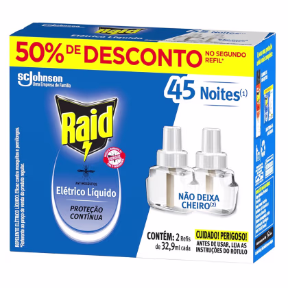 Imagem do produto Repelente Líquido Elétrico 45 Noites Raid Caixa 2 Unidades 32,9ml