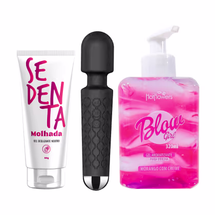 Imagem do produto Kit Blow Girl Hidratante Aveludado Lubrificante Íntimo Sedenta Molhada Vibrador Varinha Mágica Recarregável