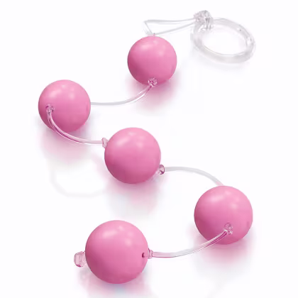 O produto apresentado na imagem são bolinhas rosadas conectadas por fios transparentes.