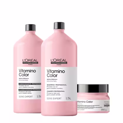 Kit L'Oréal Professionnel Expert Vitamino Color Resveratrol Salon Basic, 3 produtos.