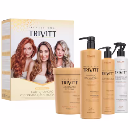 Kit Itallian Hairtech Trivitt Reconstrução Capilar Profissional Pós Química com 4 Produtos