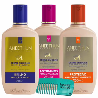 Imagem do produto Kit 3 Cremes de Silicone Aneethun 250ml e Mini Pente Beauty