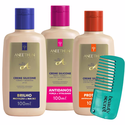 Imagem do produto Kit 3 Cremes de Silicone Aneethun 100ml e Mini Pente Beauty