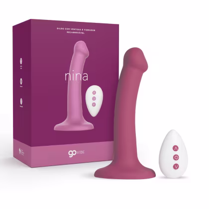 Imagem do produto Dildo com Ventosa e Vibrador Recarregável Go Vibe Nina - Rosa