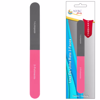 Lixa de unha da marca NYBC Beauty. A lixa possui um design em duas cores, sendo a parte superior cinza e a inferior rosa.
