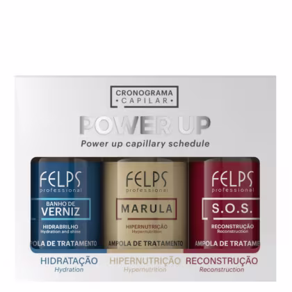 Imagem do produto Felps Cronograma Capilar Ampolas Power Up - SOS + Marula + Banho de Verniz  3x15ml