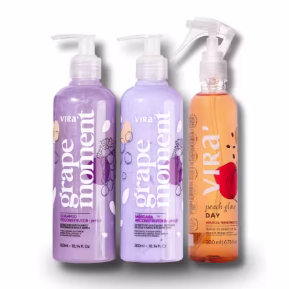 Kit Virá Cosméticos com Grape Moment Shampoo + Máscara 300ml cada + Leave-in Peach Glow Day 200ml