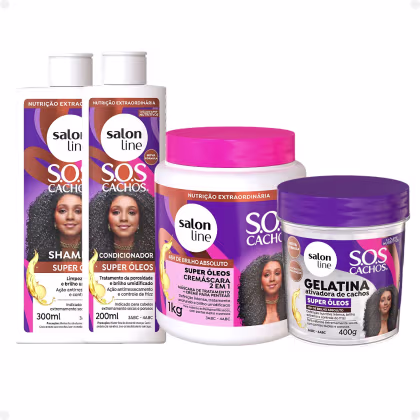 Imagem do produto Kit Salon Line SOS Cachos Super Óleos: Shampoo 300ml e Condicionador 200ml + Cremáscara 2 em 1 1kg e Geleia Ativadora de Cachos 400g