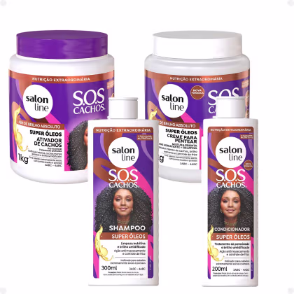 Imagem do produto Kit Salon Line SOS Cachos Super Óleos: Shampoo 300ml e Condicionador 200ml + Creme Para Pentear 1kg e Ativador de Cachos 1kg