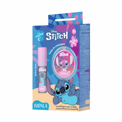 Imagem do produto Kit Paleta Maquiagem E Brilho Labial Stitch Infantil Impala