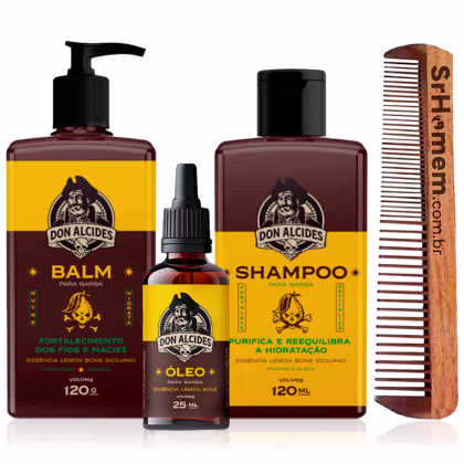 Imagem do produto Kit Balm Shampoo Óleo Pente Duplo Barba Lemon Bone Don Alcides