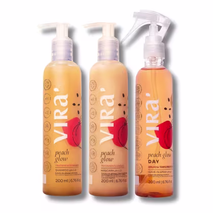 Kit Hidronutritivo Peach Glow com Shampoo + Máscara 300ml cada + Leave-in 200ml, da marca Virá Cosméticos