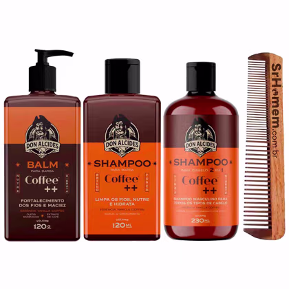 Imagem do produto Kit Balm Shampoo Barba Cabelo Coffee Pente Duplo Don Alcides