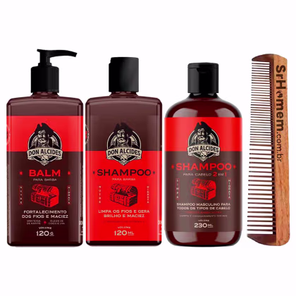 Imagem do produto Balm Shampoo Cabelo e Barba Negra Pente Duplo Don Alcides