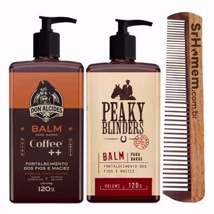 Imagem do produto Kit 2x Balm Barba Coffee Peaky e Pente Duplo Don Alcides