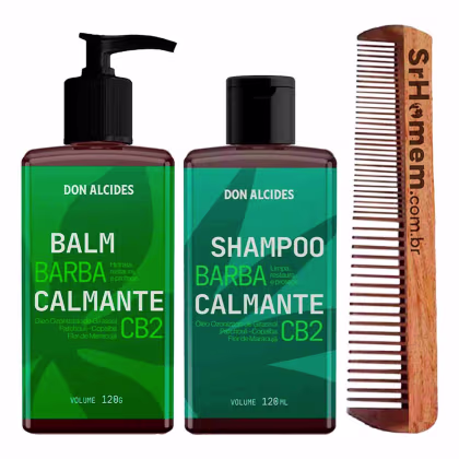 Imagem do produto Kit Balm e Shampoo Para Barba CB2 e Pente Duplo Don Alcides