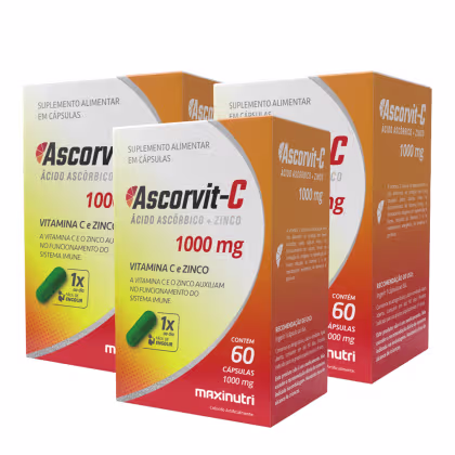 Imagem do produto Kit 03 AscorVit Vitamina C com Zinco 60 Cápsulas Maxinutri