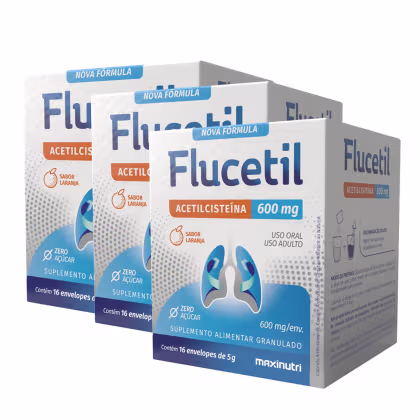Imagem do produto Kit 3 Flucetil Acetilcisteína Sachê Granulado 16x5g Sabor Laranja Maxinutri