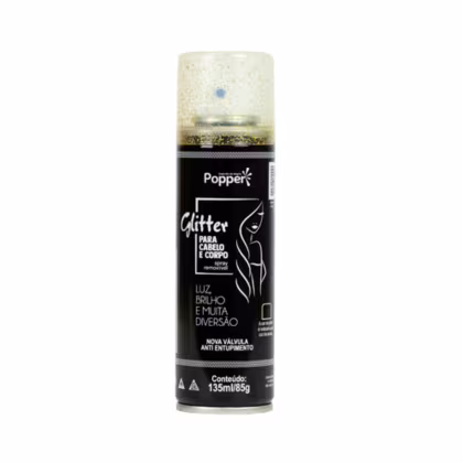 Spray Glitter Capilar e Corporal Popper Glitter Dourado, 150ml.