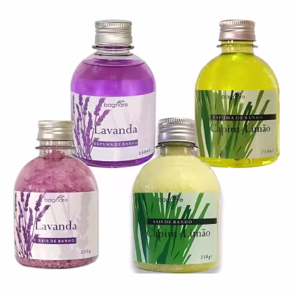 Imagem do produto Kit 2 Espumas Banheira + 2 Sais Banho Espumante Hidro Relax Lavanda Capim-Limão 250g Cada