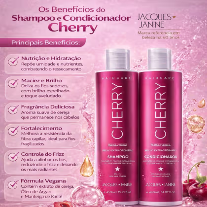 Imagem do produto JACQUES JANINE - Kit CHERRY Cereja Shampoo 450ml + Condicionador 440ml - Brilho & Nutrição