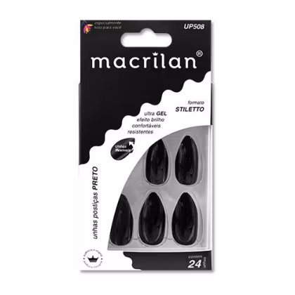 Imagem do produto Macrilan Stiletto Preto UP508 - Unhas Postiças (24 Unidades)