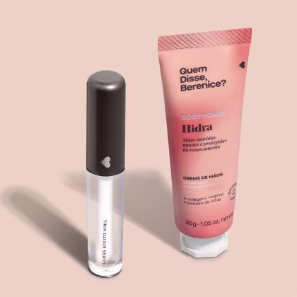 Combo Make e Cuidados: Creme Hidratante para Mãos Lichia + Gloss Incolor Efeito Vinil