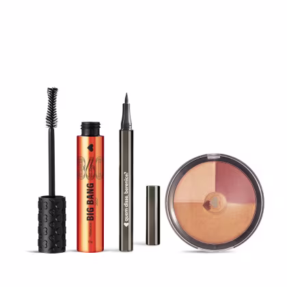 Combo Máscara de Cílios 10g + Caneta Delineadora 1ml + Pó Compacto Facial