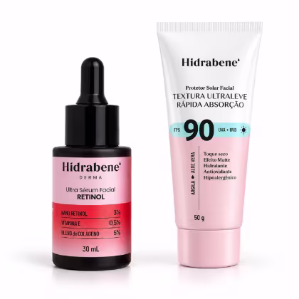 Imagem do produto Kit Sérum Retinol + Protetor Solar Facial FPS90 Hidrabene Renovação Celular e Proteção