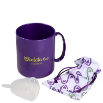 Imagem do produto Kit Violeta Cup Transparente Tipo B (-30 anos ou sem filhos) - Coletor Menstrual + Higienizador de Coletor