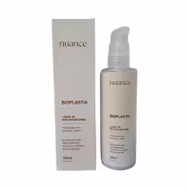 Leave-in multifuncional Nuance Professional, chamado Bioplastia. A embalagem é um frasco com um aplicador spray, com rótulo branco e texto em vermelho e preto. O frasco contém 200ml do produto.