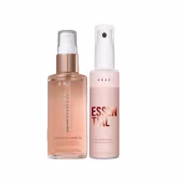 Dois produtos da marca Braé: leave-in Essential e óleo Revival.