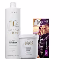 O kit Braé consiste em um frasco de 900 ml de "Wanna Be Blond" com 10 volumes de peróxido, um pote de 500 g de "Wanna Be Blond" em pó descolorante e uma caixa de folhas de alumínio "Alumi hair" .