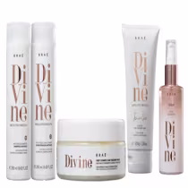 Kit Braé com shampoo, condicionador, máscara, leave-in e sérum da linha Divine