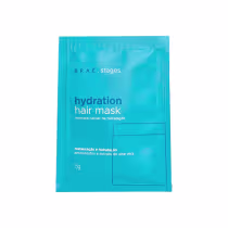 Pacote de máscara capilar hidratante da marca Braé, com embalagem plástica azul turquesa contendo 15g do produto. O rótulo destaca os benefícios de restauração e hidratação com aminoácidos e extrato de aloe vera.