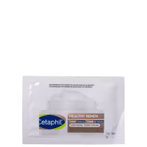 A imagem mostra um sachê branco da marca Cetaphil com o peso líquido do produto de 2g. A embalagem traz um creme reparador noturno para redução dos sinais da idade na pele.