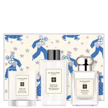 A imagem mostra os três produtos e ao fundo uma caixa estilizada em tom azul e bege.