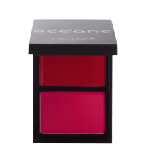 Paleta Océane contendo dois compartimentos de blush em tons de rosa, apresentando uma paleta compacta e elegante de maquiagem.