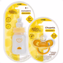 Imagem do produto Kit Cimed João e Maria 0-6 Meses: Mamadeira Fluxo Lento 120ml e Chupeta Com Capa Protetora Tamanho 1