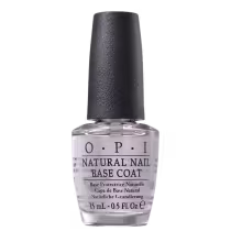 A imagem mostra o produto "O.P.I NATURAL NAIL BASE COAT", com volume de 15ml, com frasco de vidro transparente com tampa preta.