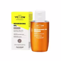 Frasco de óleo nutritivo da marca Yellow Professional, com embalagem amarela e laranja, contendo 100 ml do produto. O rótulo destaca os ingredientes à base de óleo de argan e coco para hidratação e brilho.