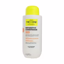 Frasco branco e amarelo de condicionador reparador da linha Yellow Professional, com fórmula contendo bond complex e manteiga de cacau, indicado para fortalecimento dos cabelos.