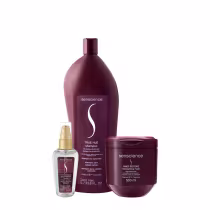 Produtos da marca Senscience: shampoo True Hue, sérum  True Hue Color e pote de máscara Inner Restore.