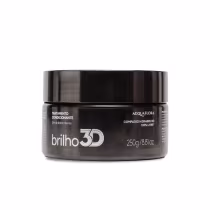 Pote preto de tratamento condicionante Acquaflora Brilho 3D, com 250g de produto. Rótulo com informações sobre o complexo hidrabrilho