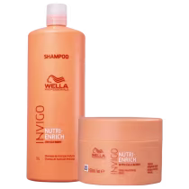 Kit com shampoo e máscara Nutri-Enrich, da marca Wella Professionals.